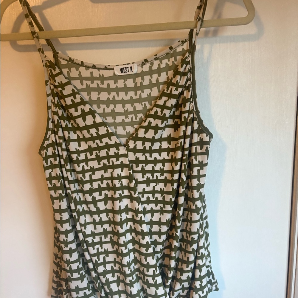 West K Olive and White Patterned Tank Top